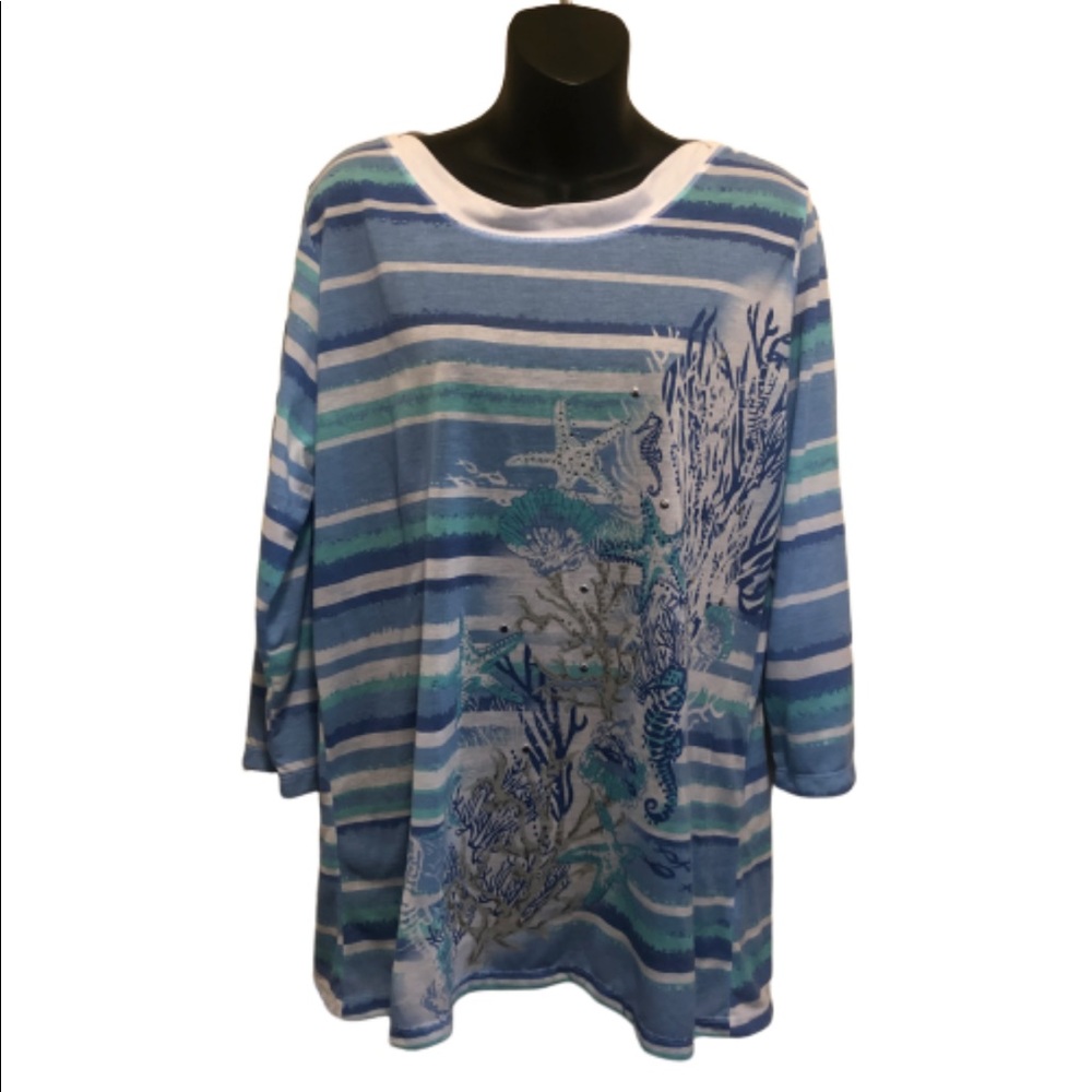 Casey Key Blue & White Striped 3/4 Sleeve Tee